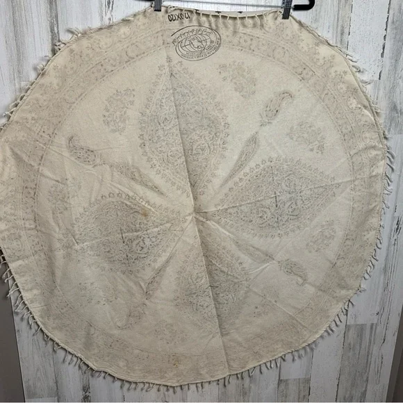 Vintage Round Tablecloth Isfahan Iran Hand Woven Paisley 45” Diameter Borkhar